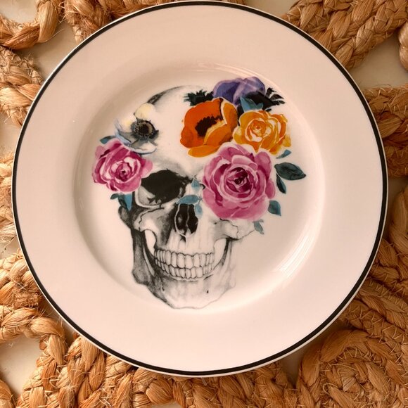Ciroa Floral Skull Flowers 'Wicked' Series - Set of 4 Dessert Plates - Rare - Picture 3 of 8